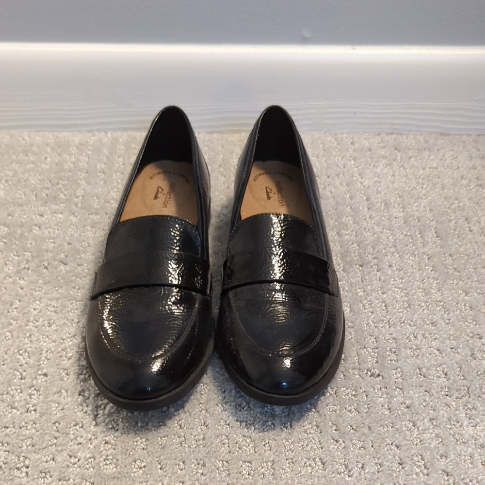 Clarks Black Leather Penny Loafers Flats